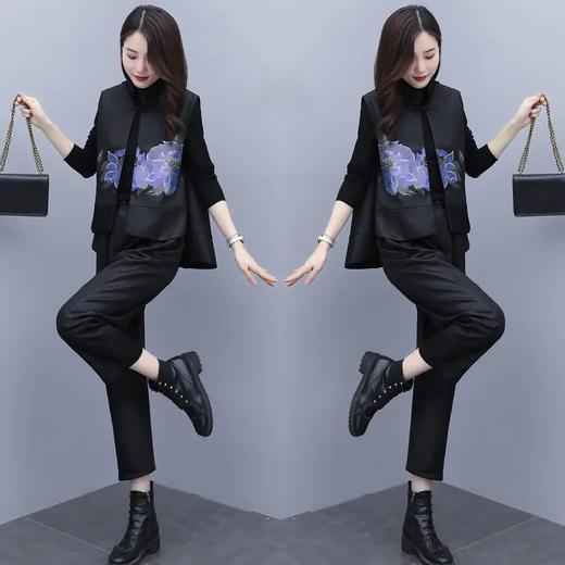 YZC751-1 2021春秋装新款时尚休闲盘扣印花三件套套装 商品图2