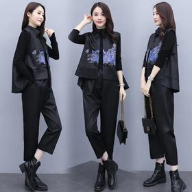 YZC751-1 2021春秋装新款时尚休闲盘扣印花三件套套装