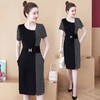TZW-女夏大码女装胖mm遮肚收腰显瘦黑色条纹拼接连衣裙 商品缩略图4
