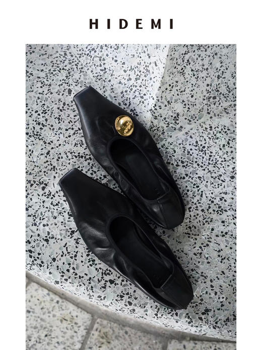 HIDEMI波纹金属扣小羊皮平底鞋 商品图2