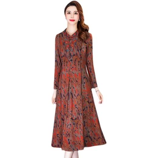 AHM-fyg8647新款复古优雅气质修身立领长袖中长款印花连衣裙 商品图4