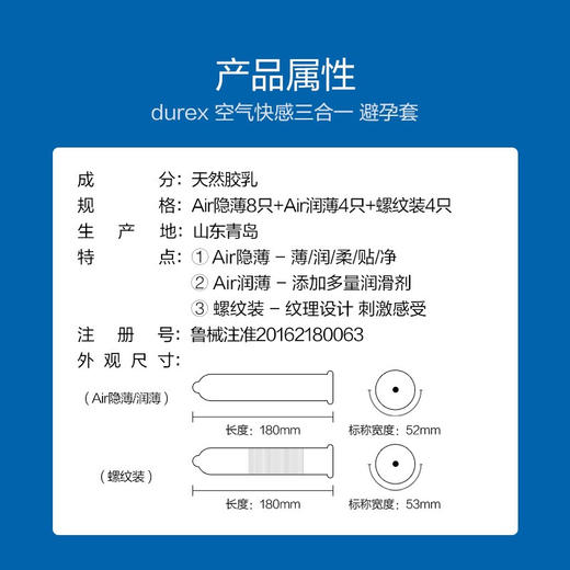 杜蕾斯 AiR空气快感三合一超薄超润安全套 16只 商品图4