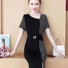 TZW-女夏大码女装胖mm遮肚收腰显瘦黑色条纹拼接连衣裙 商品缩略图0