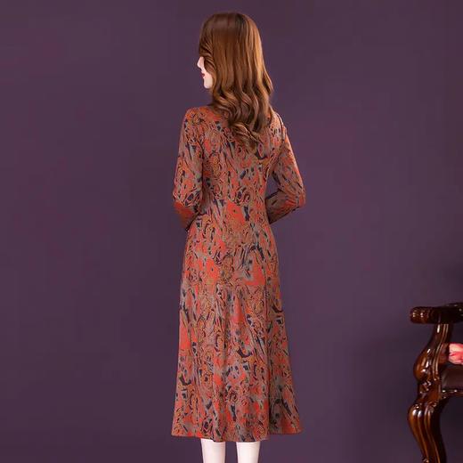 AHM-fyg8647新款复古优雅气质修身立领长袖中长款印花连衣裙 商品图3