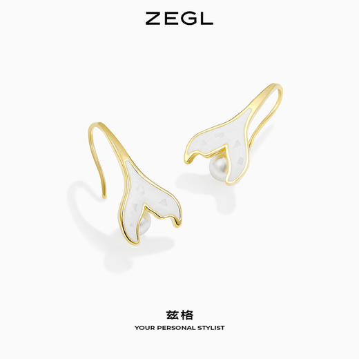 ZEGL设计师人造珍珠鱼尾耳钩款耳环女夏季小众耳钉气质高级感耳饰 商品图3