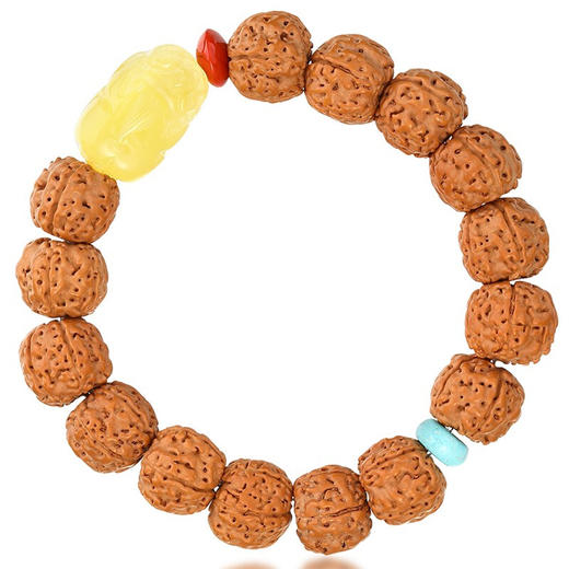 六鑫珠宝 尼泊尔五瓣爆肉双龙纹大金刚菩提手串 金刚菩提+绿松石+蜜蜡+南红 13-14mm 商品图9