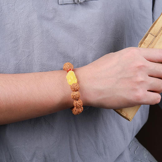 六鑫珠宝 尼泊尔五瓣爆肉双龙纹大金刚菩提手串 金刚菩提+绿松石+蜜蜡+南红 13-14mm 商品图5