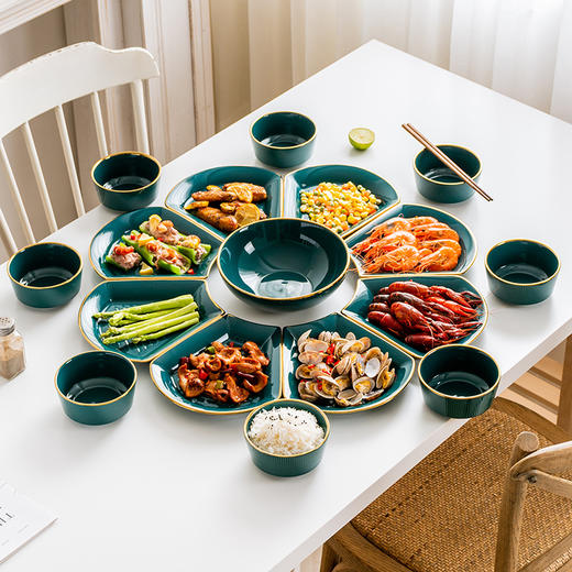 北欧轻奢陶瓷套装家用碗盘碟高颜值送礼酒店适用菜盘拼盘陶瓷餐具 商品图3