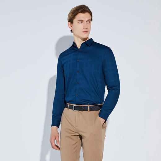 GOOD LUCK德鲨暗纹提花长袖衬衫L291136 商品图1