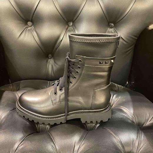 LFGJ 3009 中筒真皮马丁靴女英伦风百搭新款炸街厚底系后拉链带机车工装靴 商品图1