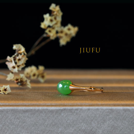 18K玫瑰金和田玉（碧玉）戒指--节节高 /小蛋面7*9mm/苹果绿（戒圈请备注留言） 商品图3