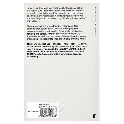 【中商原版】碎片集 杂谈及一个戏剧片段 Krapp s Last Tape and Other Shorter Plays 英文原版 Samuel Beckett 商品图1