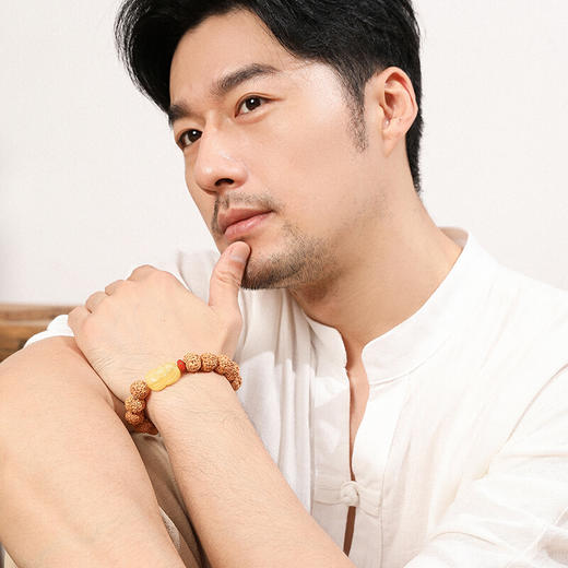 六鑫珠宝 尼泊尔五瓣爆肉双龙纹大金刚菩提手串 金刚菩提+绿松石+蜜蜡+南红 13-14mm 商品图4