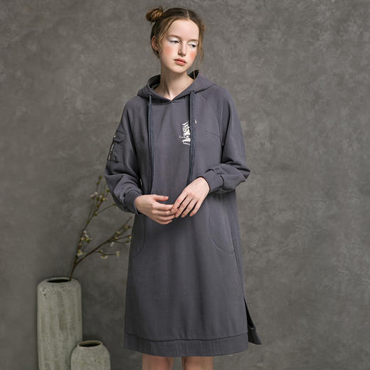 famecoco范可儿休闲连衣裙宽松连帽卫衣裙F216FA008 商品图2