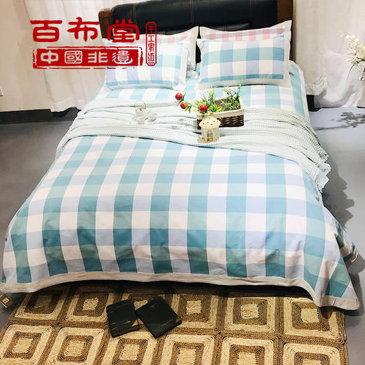 （乡村振兴商品）百布堂纯棉养生棉凉席三件套（青色格子） 商品图2