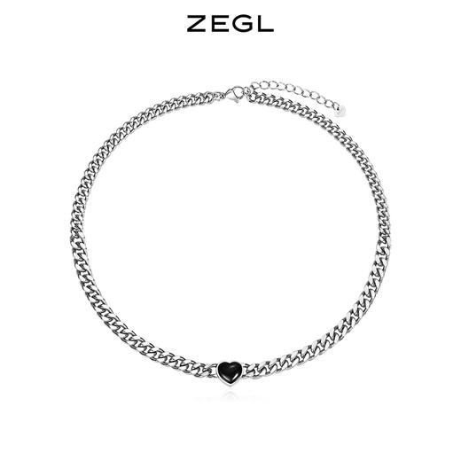 ZEGL设计师黑玛瑙爱心古巴项链女潮嘻哈ins小众设计冷淡风锁骨链 商品图0