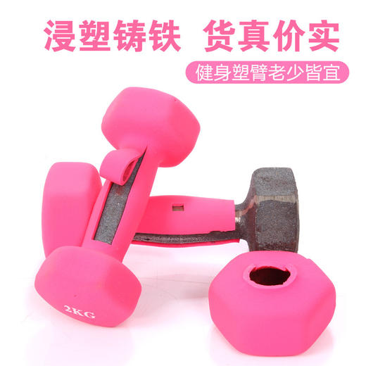 哑铃女士浸塑小哑铃盒装哑铃铸铁健身器材瘦手臂磨砂六角包胶哑铃 商品图1