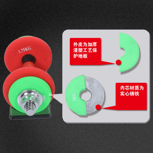 浸塑包胶铸铁哑铃可调节重量哑铃杠铃两用男女通用杠铃可拆卸哑铃 商品图1