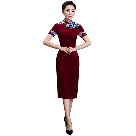 上海旗袍厂LHS-L1011新款刺绣中长款旗袍宴会婚宴大码旗袍裙 商品图5