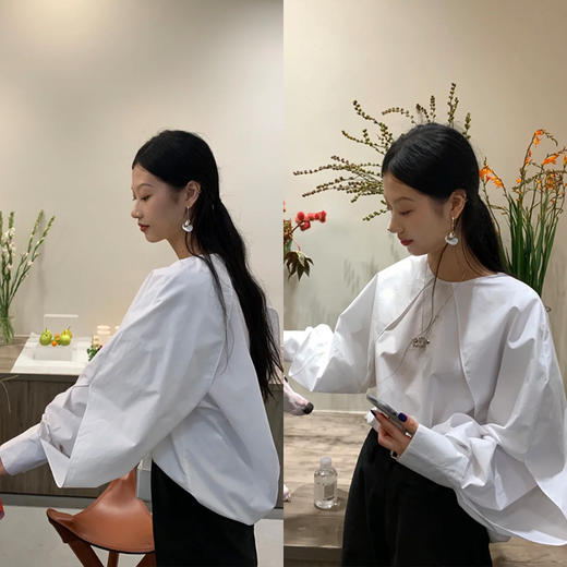 HIDEMI花苞几何设计感衬衫 白色/藏蓝色 商品图7