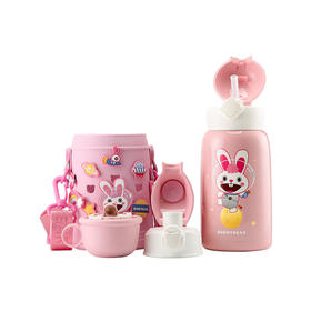 杯具熊四叶草儿童保温杯-登月兔RT105-630不锈钢带吸管幼儿园宝宝男女童水壶