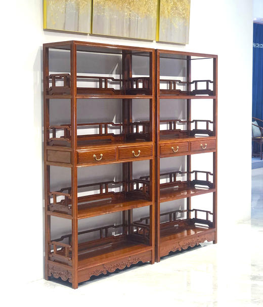 红桥红  家具严选  缅甸花梨（大果紫檀）【198双抽屉 罗锅枨围栏 明式书架 】 商品图6