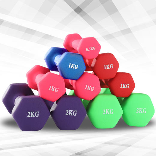 哑铃女士浸塑小哑铃盒装哑铃铸铁健身器材瘦手臂磨砂六角包胶哑铃 商品图2