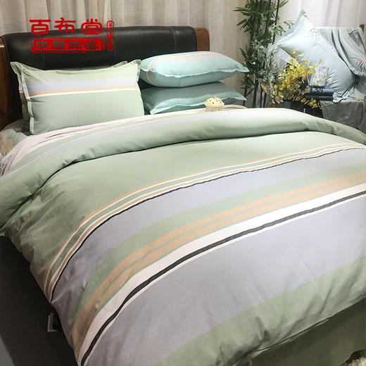 （乡村振兴商品）百布堂纯棉四件套A4版（绿条纹） 商品图2