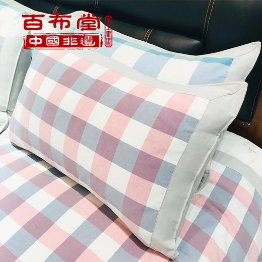 （乡村振兴商品）百布堂纯棉养生棉凉席三件套（粉蓝格子） 商品图4