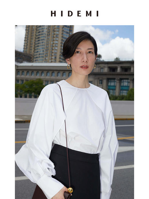 HIDEMI花苞几何设计感衬衫 白色/藏蓝色 商品图10