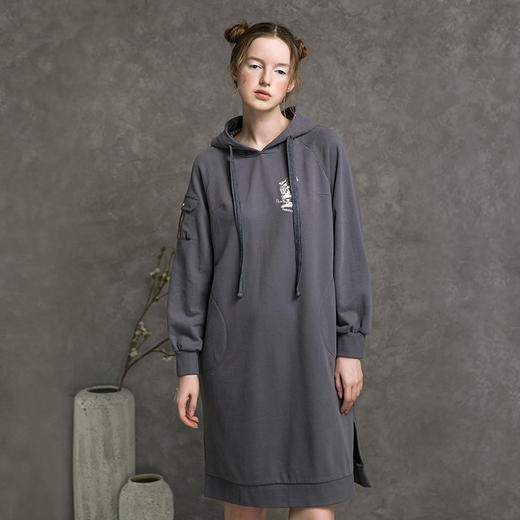 famecoco范可儿休闲连衣裙宽松连帽卫衣裙F216FA008 商品图3