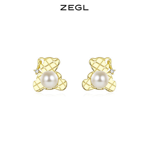ZEGL设计师童趣熊系列人造珍珠小熊耳钉女夏小众耳环925银针耳饰 商品图0