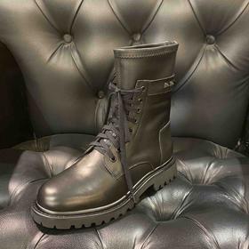 LFGJ 3009 中筒真皮马丁靴女英伦风百搭新款炸街厚底系后拉链带机车工装靴