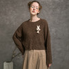 famecoco范可儿圆领毛衣女士绞花肌理短款宽松羊毛上衣F216DB011 商品缩略图0