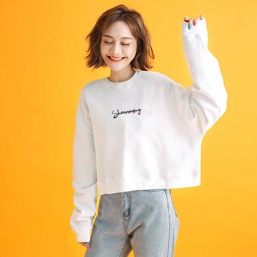 宽松短款卫衣春秋薄款圆领长袖高腰上衣 商品图6