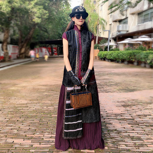 【杨丽萍旗袍改良款】暗香盈秀拼接连衣裙 | 紫色优雅端庄 |现货加急发 商品图3