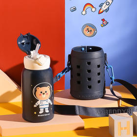 杯具熊四叶草儿童保温杯-宇航熊RT105-630不锈钢带吸管幼儿园宝宝男女童水壶