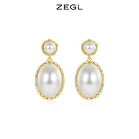 ZEGL设计师The Crown人造珍珠耳环女2023年新款耳钉925银针耳饰品