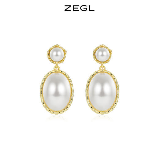 ZEGL设计师The Crown人造珍珠耳环女2023年新款耳钉925银针耳饰品 商品图0