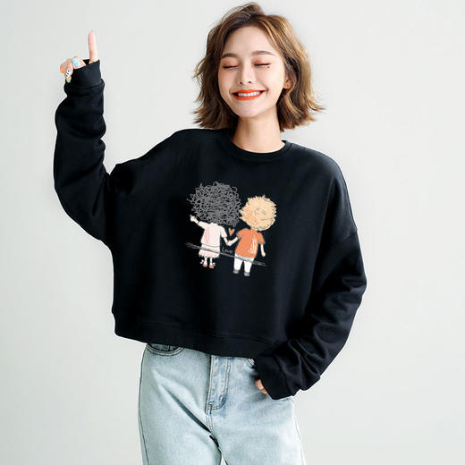 宽松短款卫衣春秋薄款圆领长袖高腰上衣 商品图7