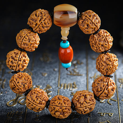 六鑫珠宝 尼泊尔五瓣双龙纹满肉大金刚菩提手串 金刚菩提+南红 20mm 商品图0