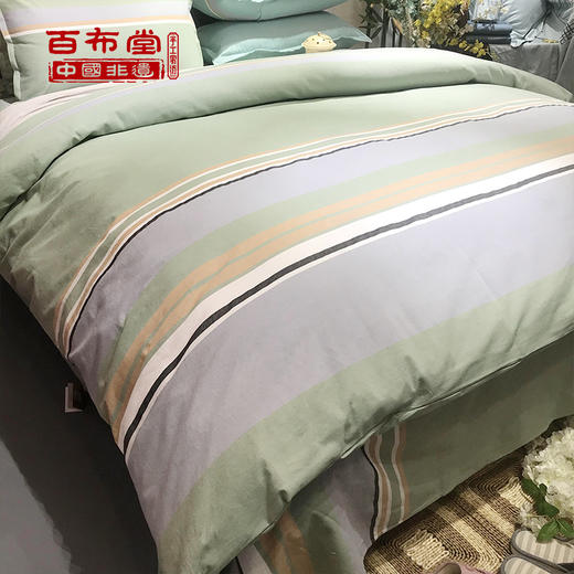（乡村振兴商品）百布堂纯棉四件套A4版（绿条纹） 商品图3