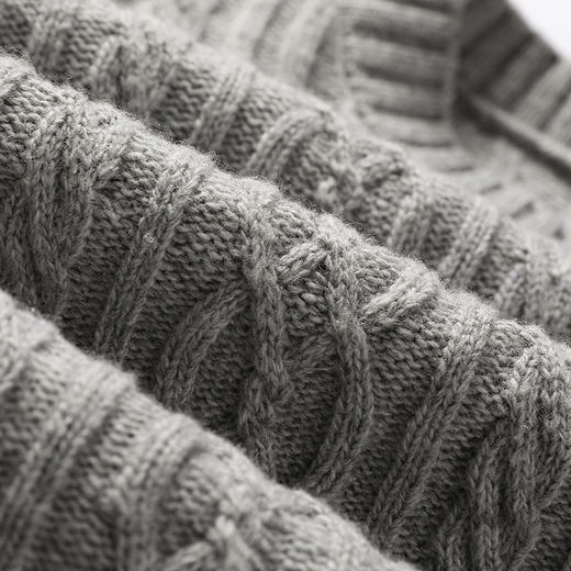 famecoco范可儿圆领毛衣女士绞花肌理短款宽松羊毛上衣F216DB011 商品图4