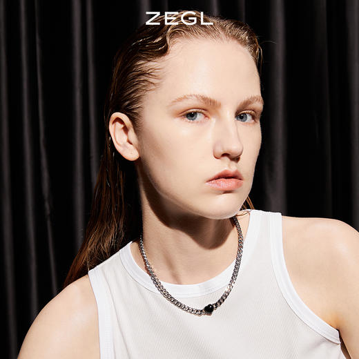 ZEGL设计师黑玛瑙爱心古巴项链女潮嘻哈ins小众设计冷淡风锁骨链 商品图2