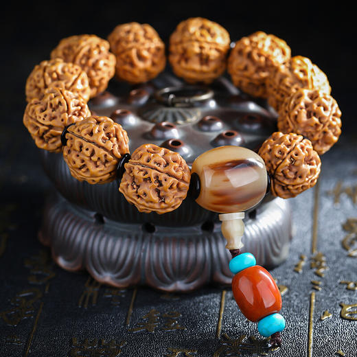 六鑫珠宝 尼泊尔五瓣双龙纹满肉大金刚菩提手串 金刚菩提+南红 20mm 商品图1