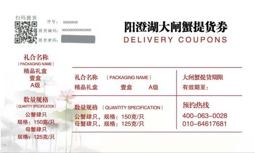 阳澄湖大闸蟹精品蟹券 （公蟹4只，每只150g；母蟹4只，每只125g） 商品图1
