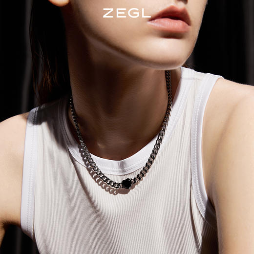 ZEGL设计师黑玛瑙爱心古巴项链女潮嘻哈ins小众设计冷淡风锁骨链 商品图1