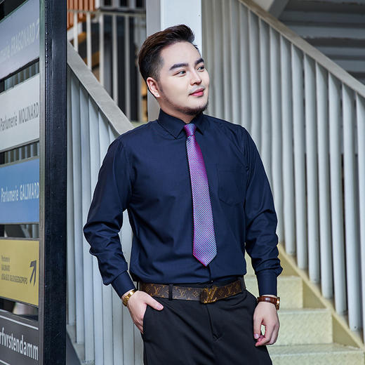 【新款DJ】大依优型大码男装休闲商务宽松加肥加大衬衫男士长袖衬衣 商品图3