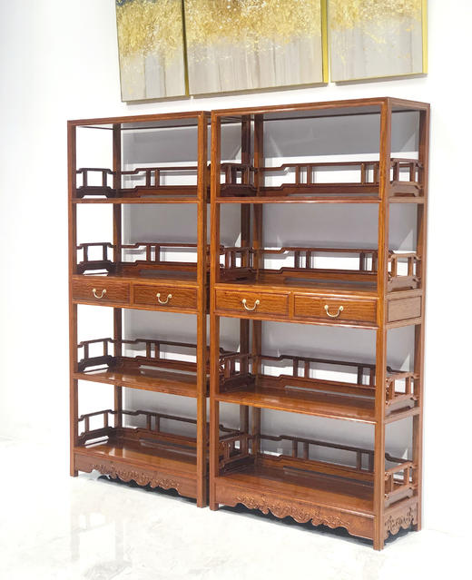 红桥红  家具严选  缅甸花梨（大果紫檀）【198双抽屉 罗锅枨围栏 明式书架 】 商品图8