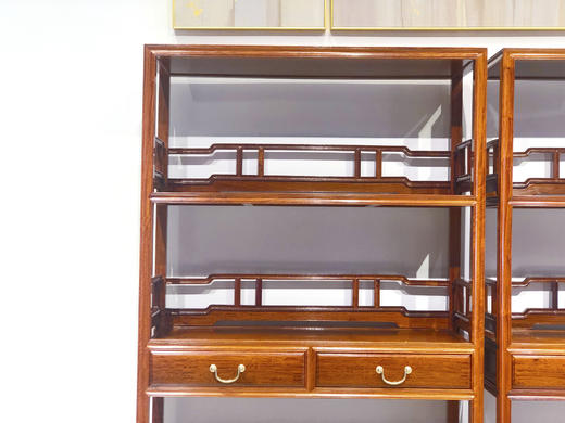 红桥红  家具严选  缅甸花梨（大果紫檀）【198双抽屉 罗锅枨围栏 明式书架 】 商品图3